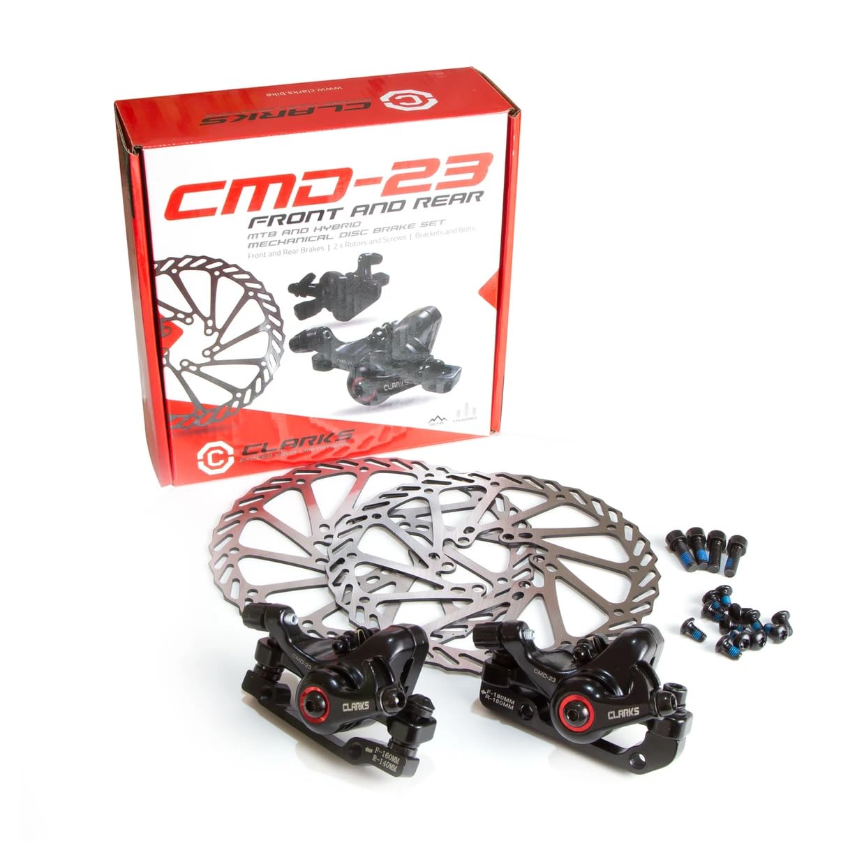 Clarks Cycle Systems CMD-23 Mechanical Disc Brake Set, Including Rotors, IS Mounts, 160/160mm