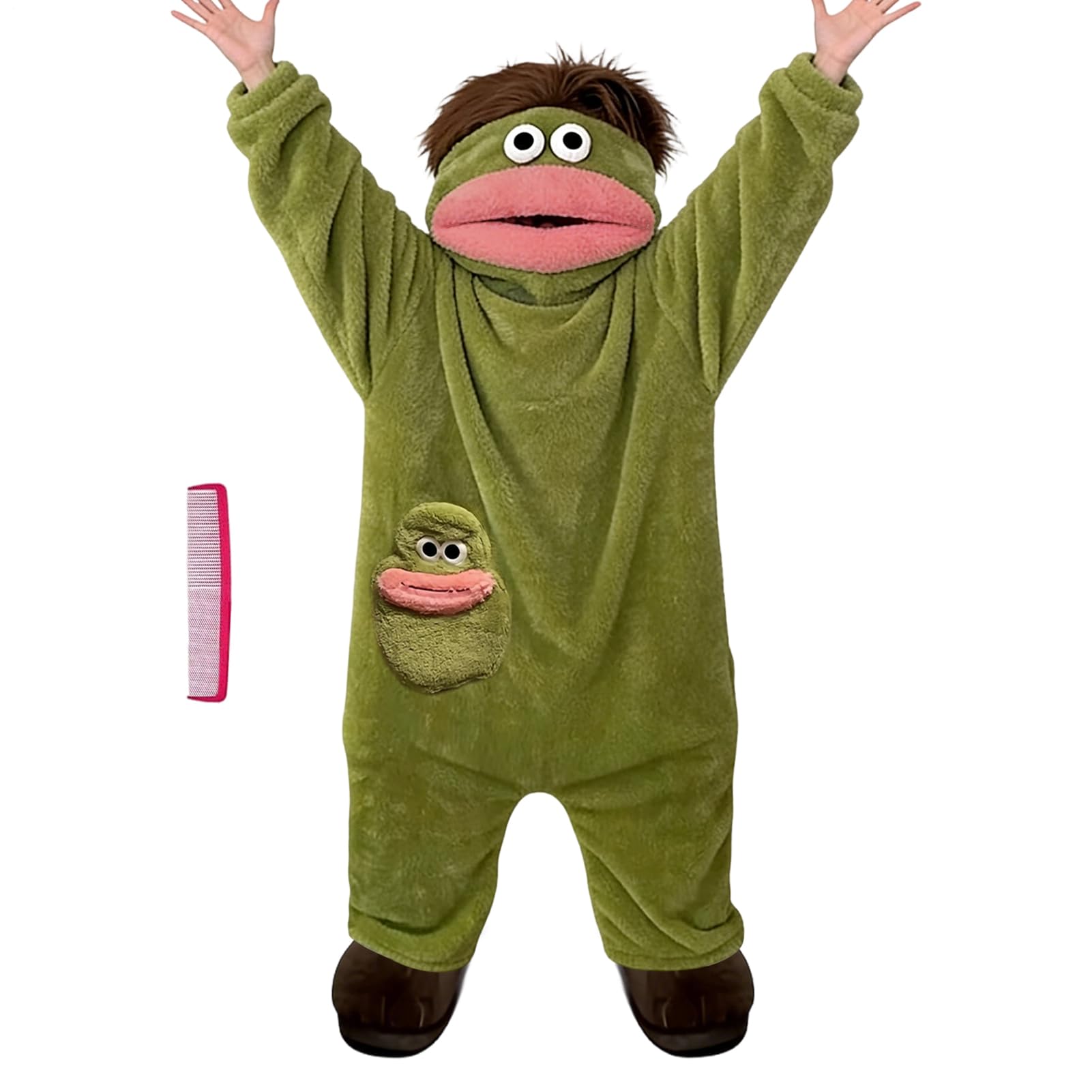 Generisch Costume da onesia divertente per adulti, in peluche verde, per cosplay, per donne, uomini, bambini, soggiorno, bagno