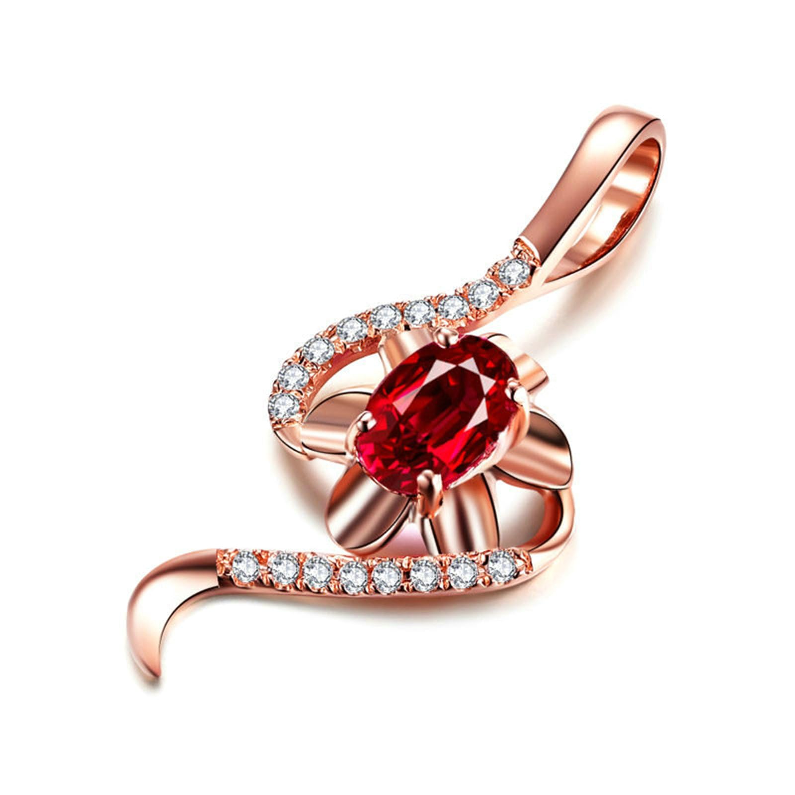 Collar para mujer 750 585 375 oro rosa, cadena colgante flor con rubí ovalado de 0,5 ct y diamante de 0,04 ct collar 45 cm para boda novia
