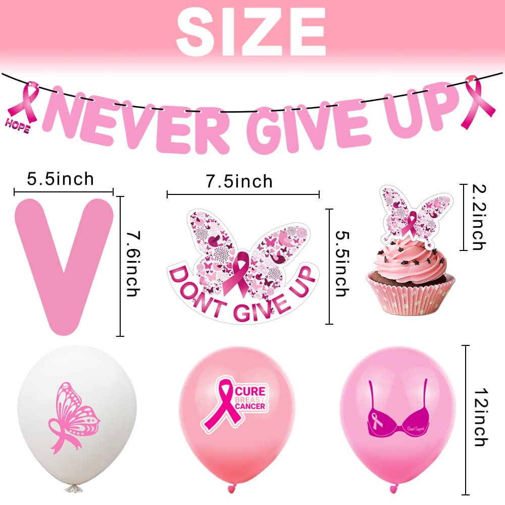 Brustkrebs-Bewusstsein Dekoset – 18x Latexballons & 3x Banner Mit Rosa Schleife, Für Unterstützungs-Aktionen & Parties