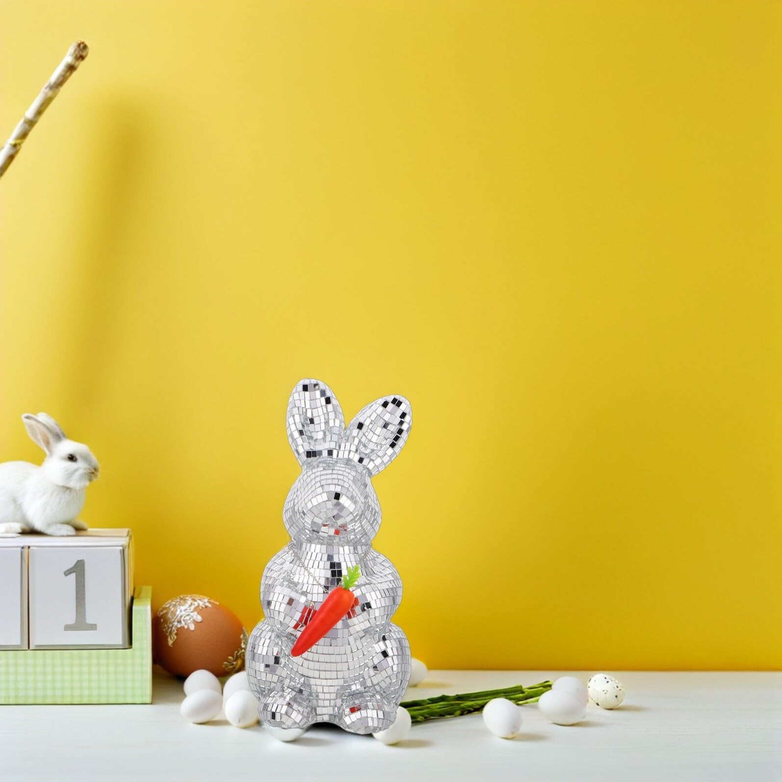 Takluu Boule disco lapin, boule disco lapin mignon - Statues de lapin réfléchissantes argentées géniales | Funky Home Decor Sculptures de lapin, accessoires de scène, décoration de festival de musique