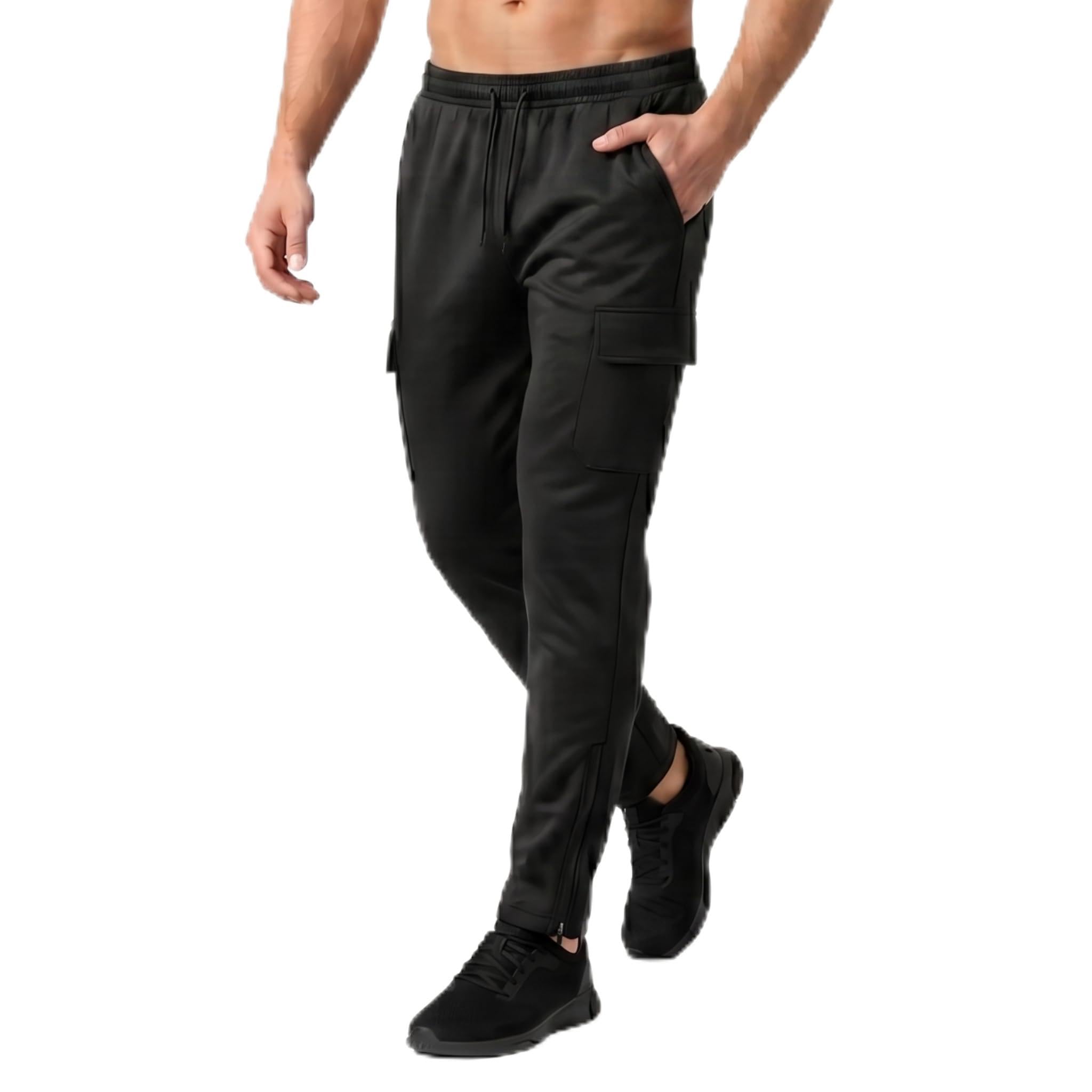 Sterling Sports Men’s Cargo Joggers Gym Trousers - Slim Fit Cotton Blend Jogging Bottoms with Zip Pockets, Cuffed Ankles Activewear Track Pants for Men, Sportswear Streetwear (Black, XL)