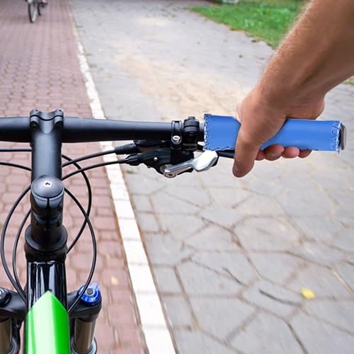 Miniatura 7 de Barra de agarre de bicicleta con tapa de extremo, agarre de cuero sintético suave para bicicleta con costura cosida a mano, cómoda barra ergonómica