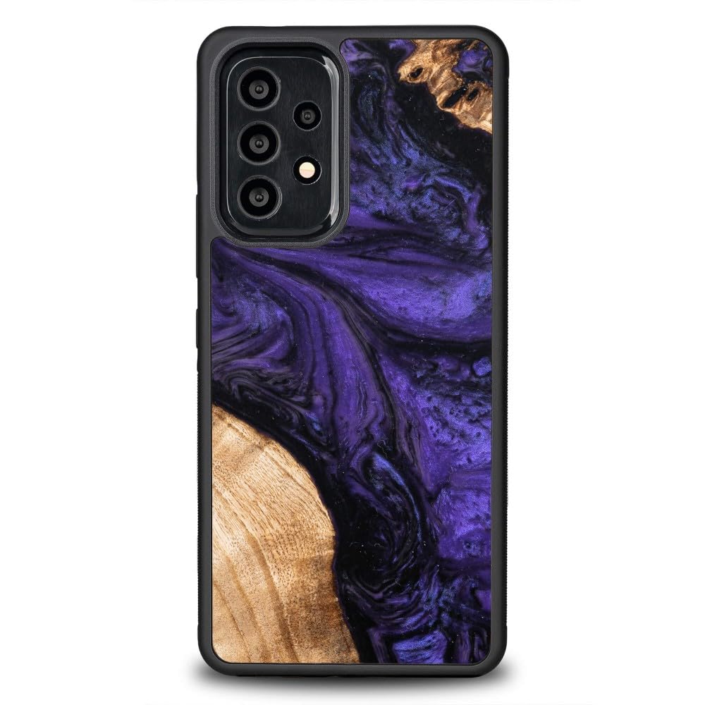 Unikalne etui z prawdziwego drewna kompatybilne z Samsung Galaxy A53 5G, motyw fioletowy, drewno bocote, ręcznie wykonane, odporne na uderzenia, matowe polerowanie