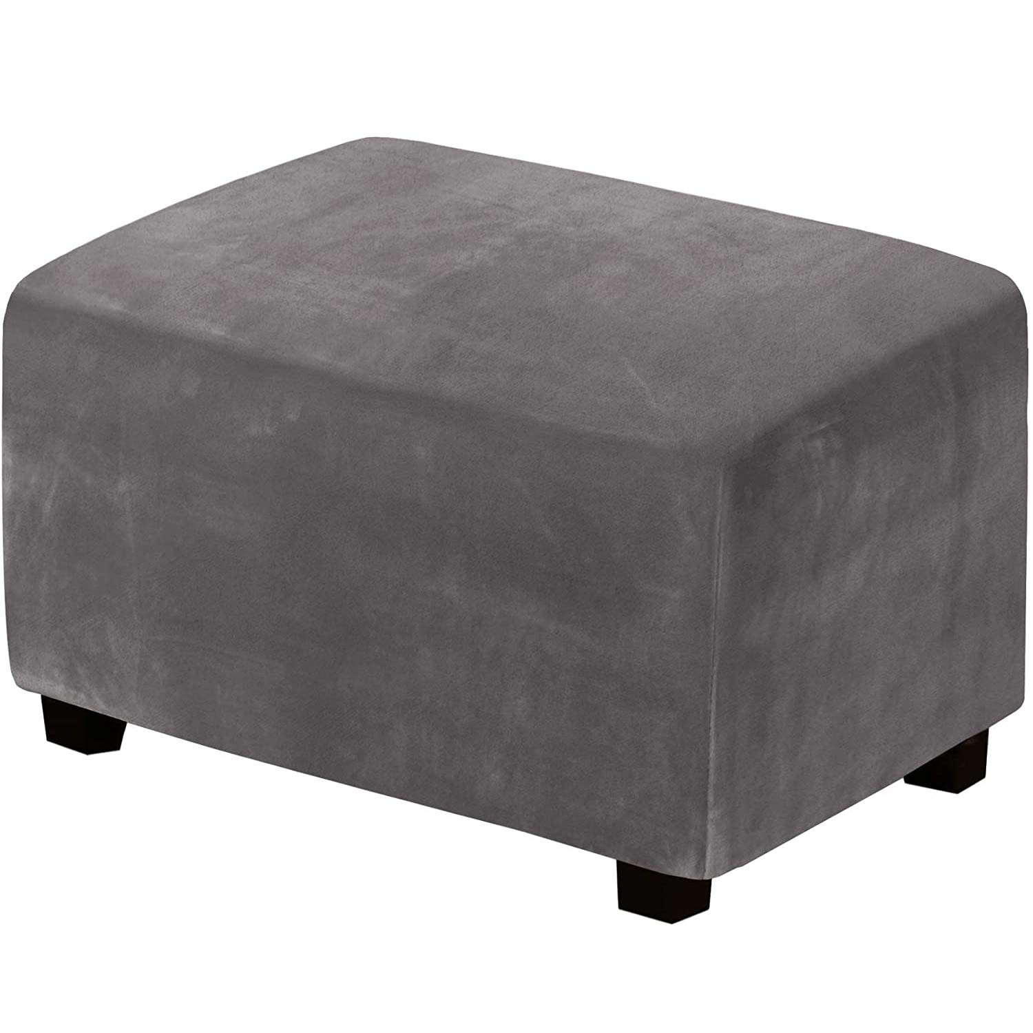 GYHH Velvet Plush Form Fit Stretch Rectangle Folding Storage Covers Ottoman Slipcovers Removable Footstool Protect Footrest Covers Elastic Bottom (Gray,Large)