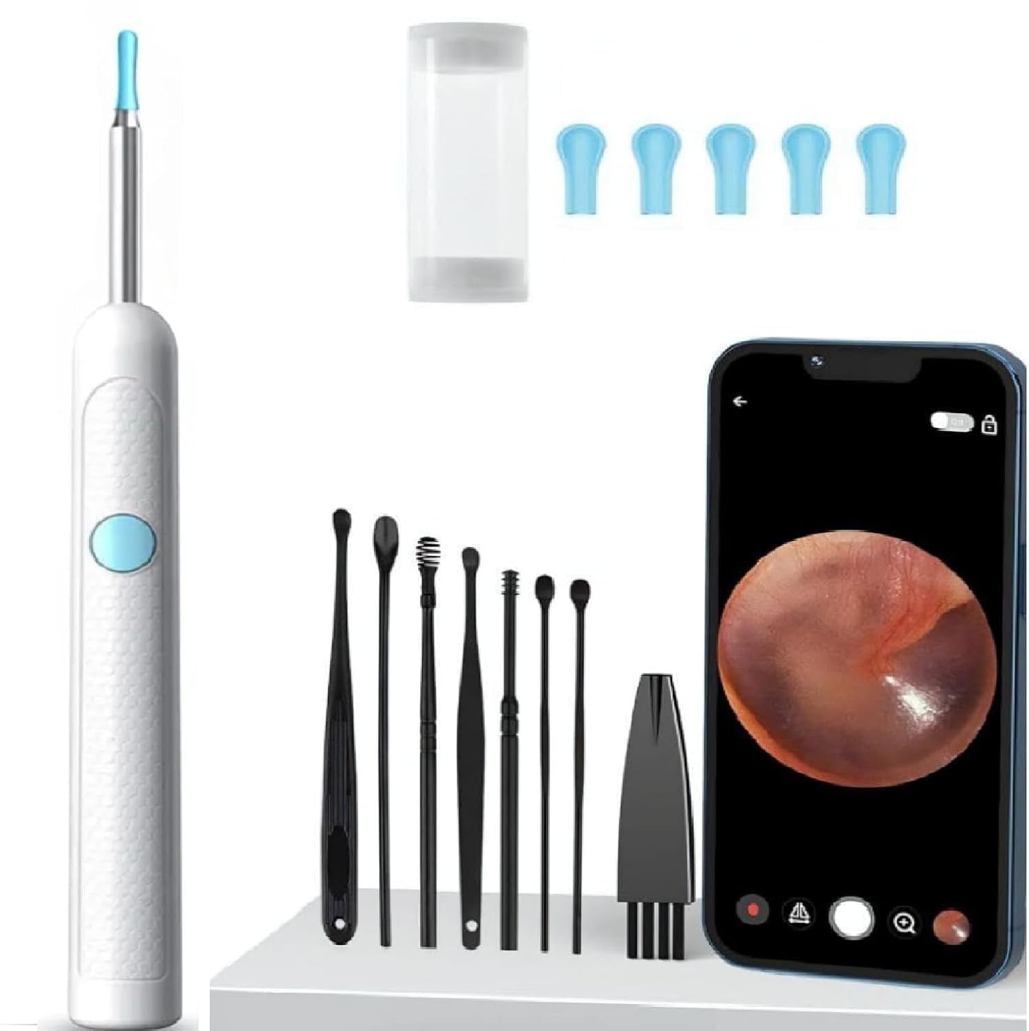 Earwax Removal Tool Kit with HD Camera Wifi Connection Endoscope Tool Set Ear Camera Otoscope with Light Rechargeable Ear Cleaning Kit Portable Baby Children Adults Gift Gadget for IOS & Android-image-12