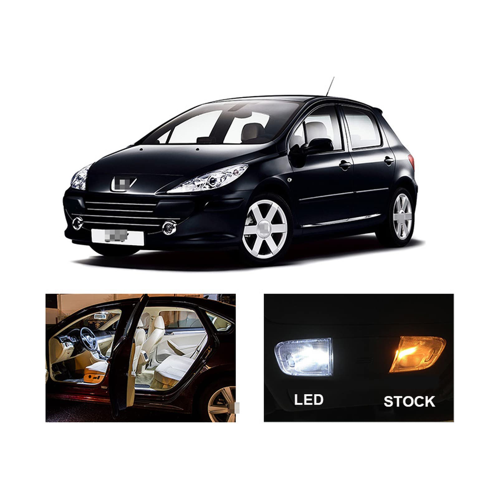 Kit de Luces LED para Interior de Coche Canbus Blanco de 8 Bombillas Ajuste Mapa cúpula Maletero Carga guantera lámpara sin Error, para Peugeot 307