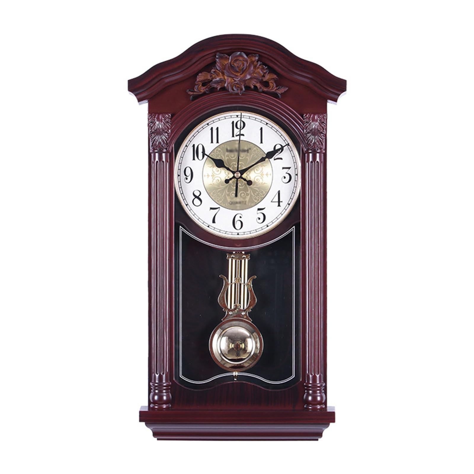 VNVFJKLO vintagewall clock, Silent Traditional Clock with Swinging Pendulum Chiming Wall, Retro Grandfather(Brown)