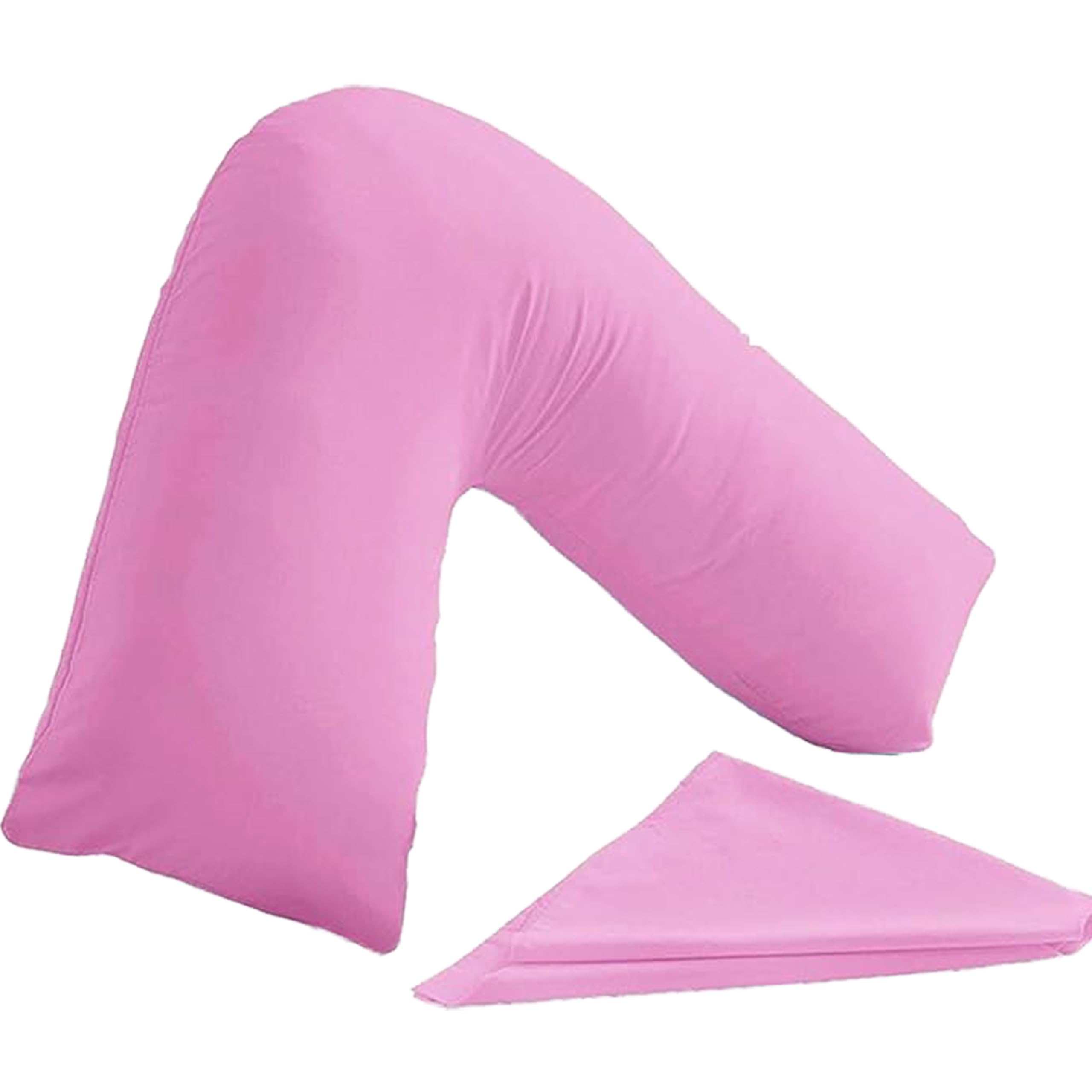 I&S Home Pink V Pillow With Pillowcase - Comfortable Triangle V Shaped Pillow - Orthopaedic, Maternity And Pregnancy Support Body Pillow, Extra Filled Hollowfibre Support For Neck, Back & Shoulder