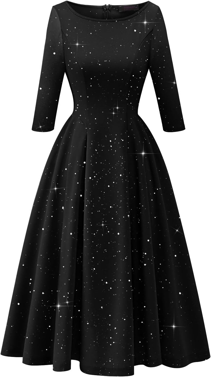 Bridesmay Women's Sequin 3/4 Sleeve Cocktail Dresses with Pockets,A-Line Formal Wedding Guest Party Dress (S-XXL) - Image 4