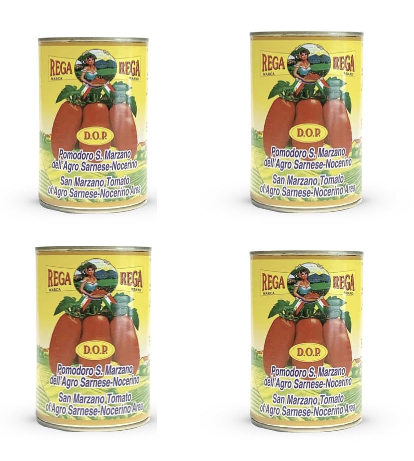 San Marzano DOP Peeled Tomatoes Imported from Italy Pack of 4 Tins (400g Each)