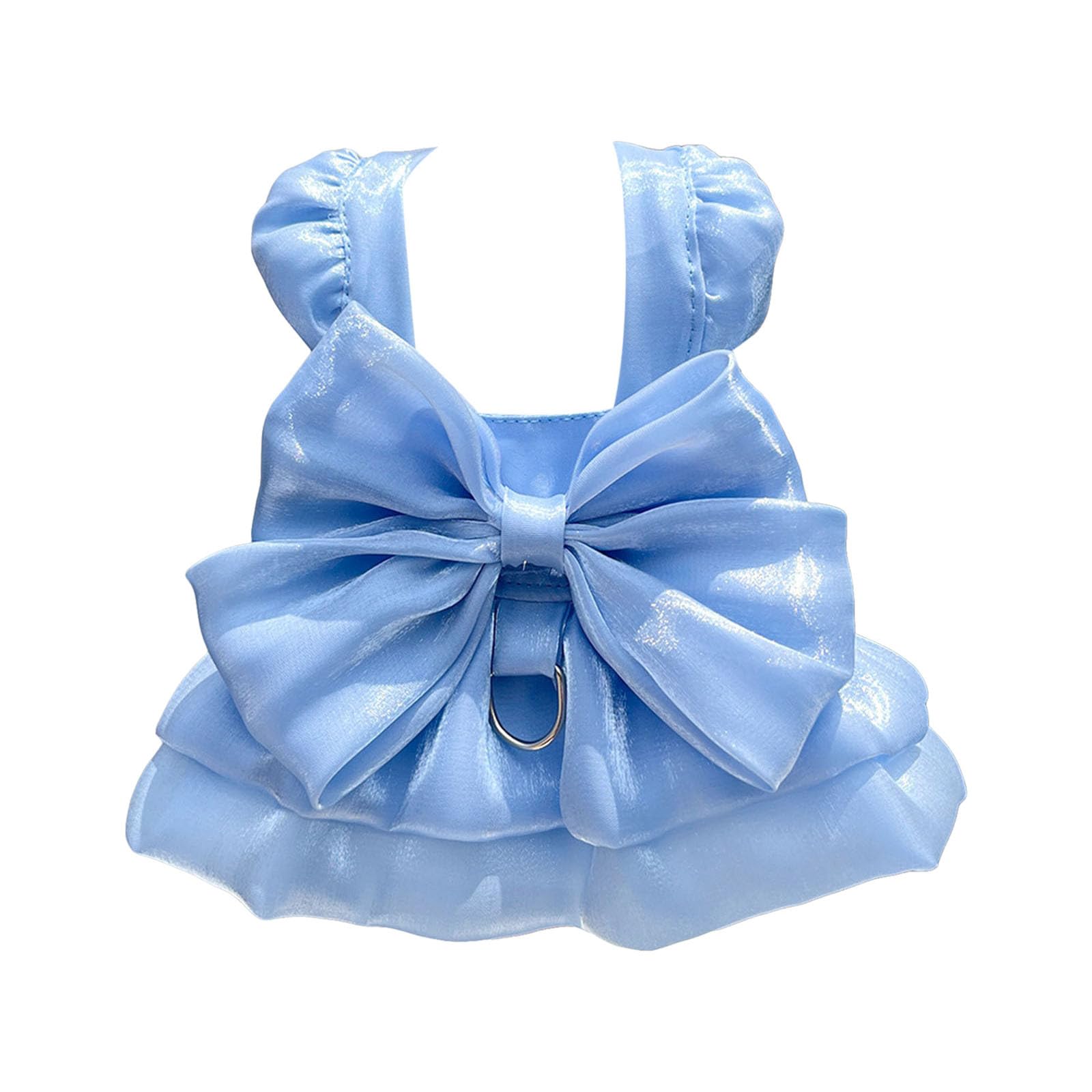 Elegant Wedding Bow Dress for Small Dogs & Cats with D-Ring Cute Puppy Tutu Skirt Summer Costume Breathable Sleeveless Pet Outfit for Chihuahua Yorkie Indoor Outdoor (Blue, S)