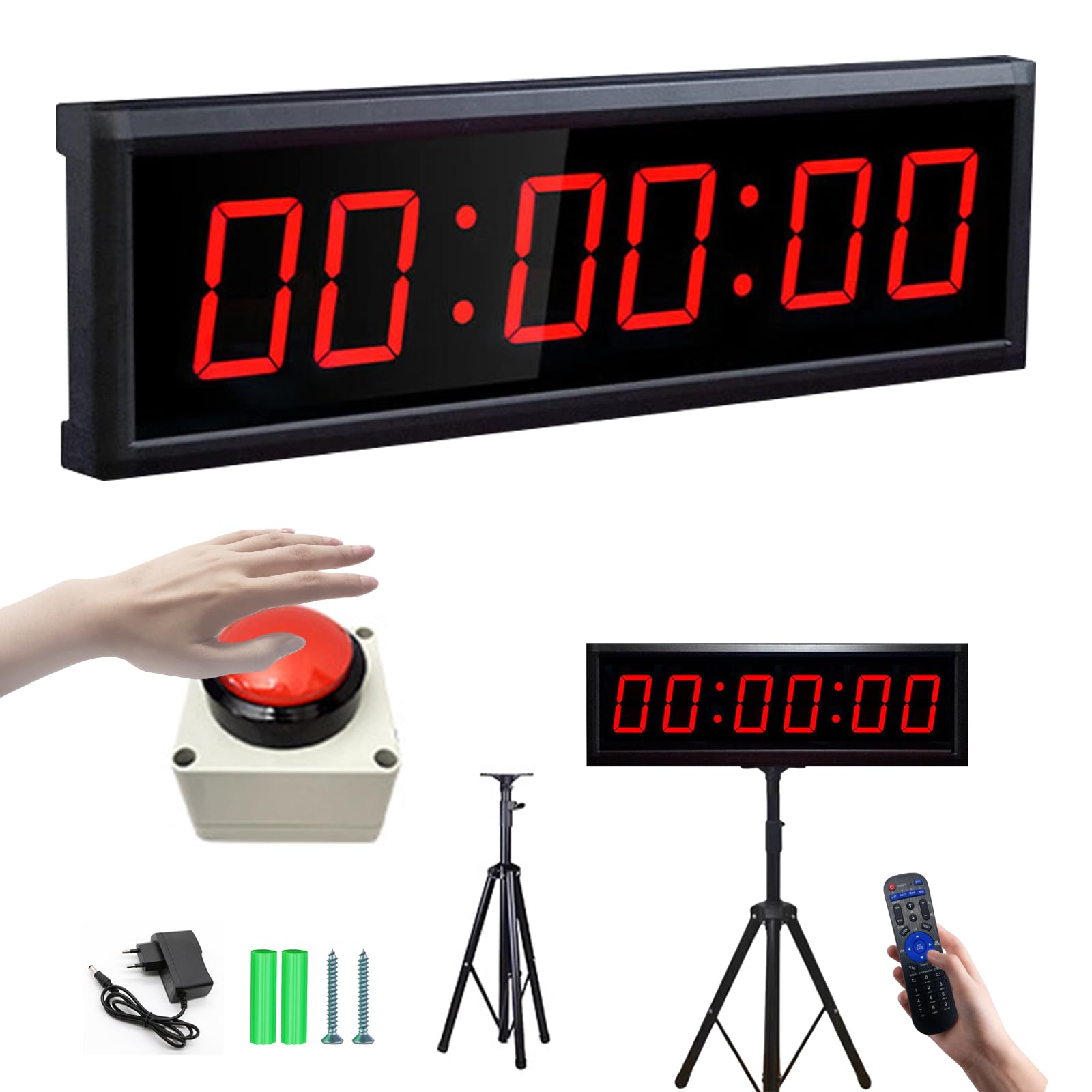 Timer Per Conto Rovescia, 2,3 Pollici Cronometro Gare Timer Gioco Palestra 12/24 Ore Con Treppiede Telecomando Cronometro Sportivo Funzione Conto Alla Rovescia/Su Luminosità Regolabile (Collega)