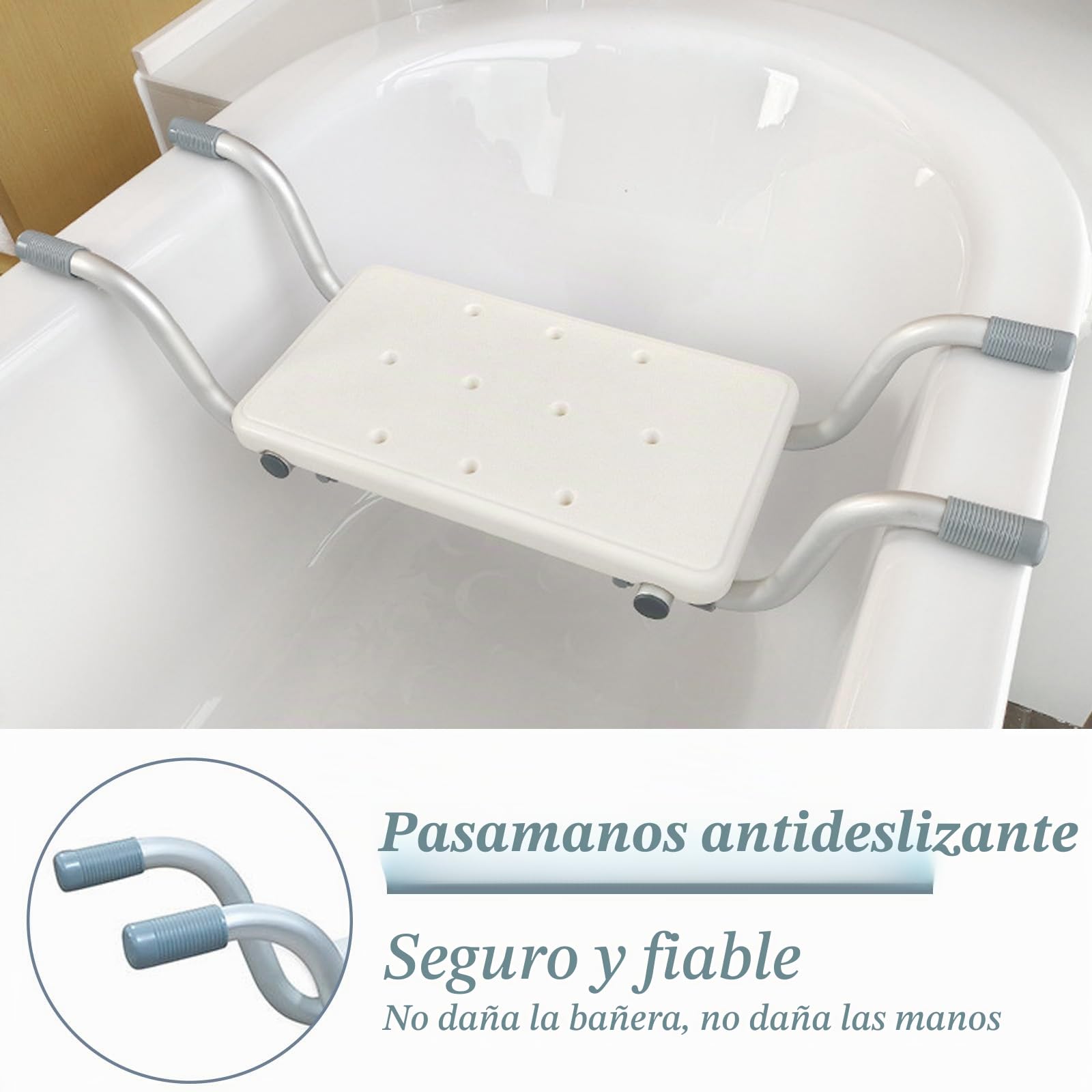 Asiento de bañera para Personas Mayores Asiento de Ducha Banco de Ducha para bañera, Tablas de bañera Extensibles 72-82cm Capacidad de Carga 136 kg Asiento de bañera, Aluminio, Blanco