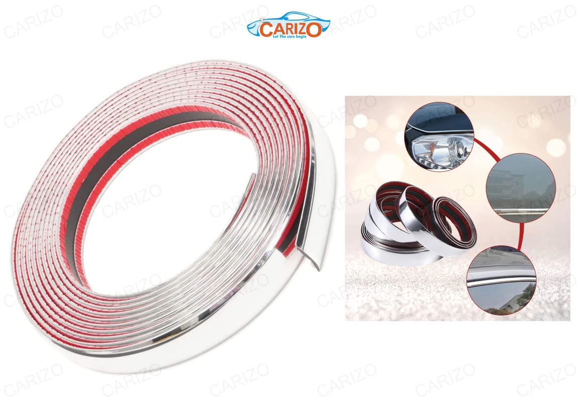 CARIZOChrome Silver Strip | Beading Roll | Door Edge | Window | Bumper Edge | Grill | Interior Exterior Decor (10 mm x 5 Meter) Compatible with Tata Punch