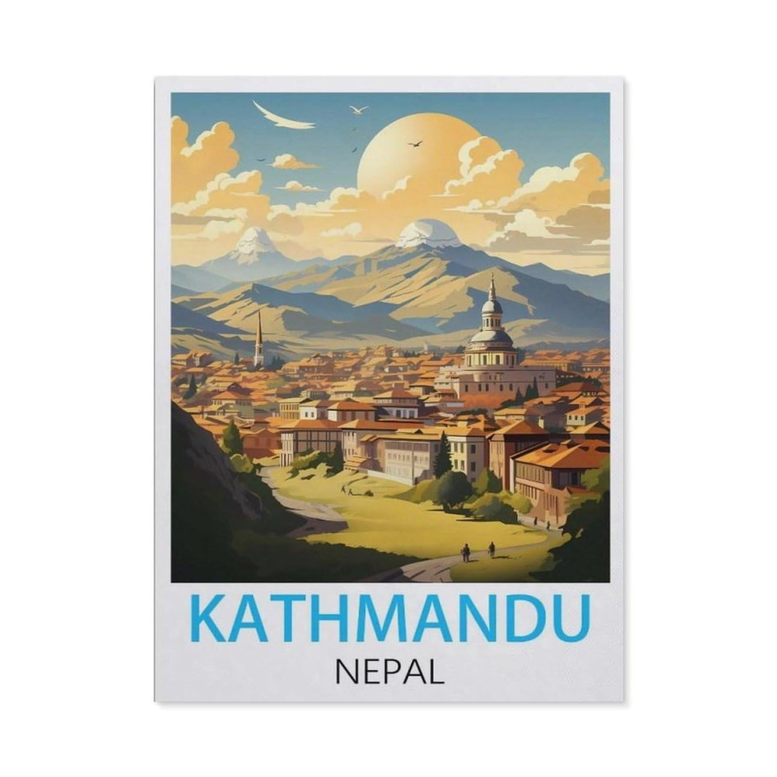 BEAYODKP 5D Diamond Painting，Kathmandu Nepal Vintage Travel Posters，Diamond Embroidery Cross Stitch（50 x 60 cm/19.68 x 23.62 inches）-BZ11