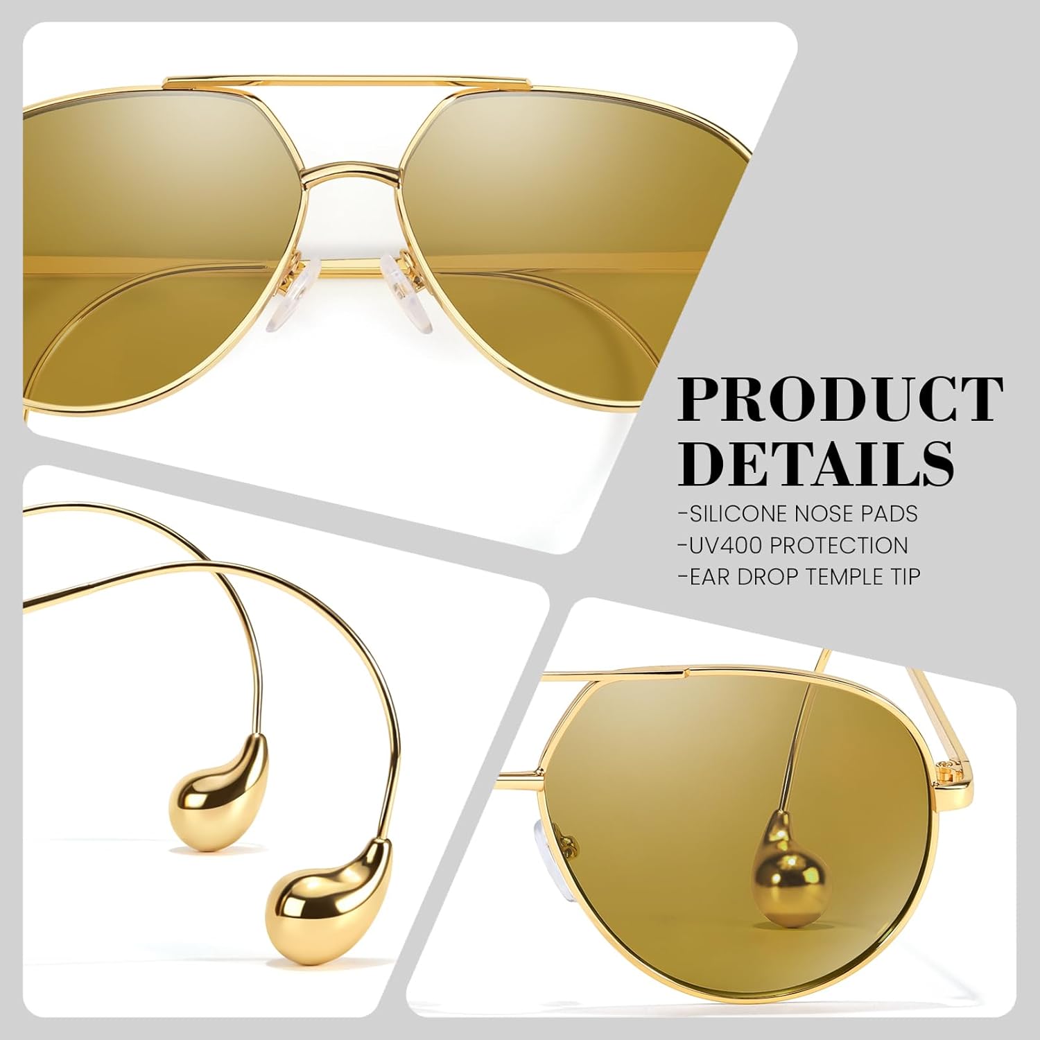 SODQW Trendy Aviator Sunglasses for Women with Earring Gold Metal Frame Fashion Sun Glasses - Image 3