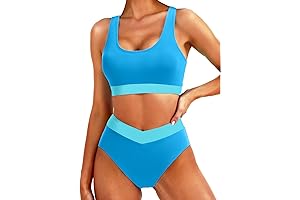 Women's Athletic High Waist Bikini Set with V-Cut Bottom