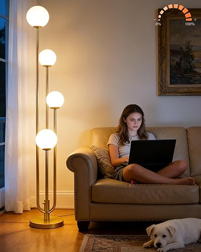 Miniatura 22 de Lámpara de pie dorada con bandeja, lámparas de pie regulables de 3 luces con pantalla en forma de roca, estilo portavelas único, lámpara de pie alta