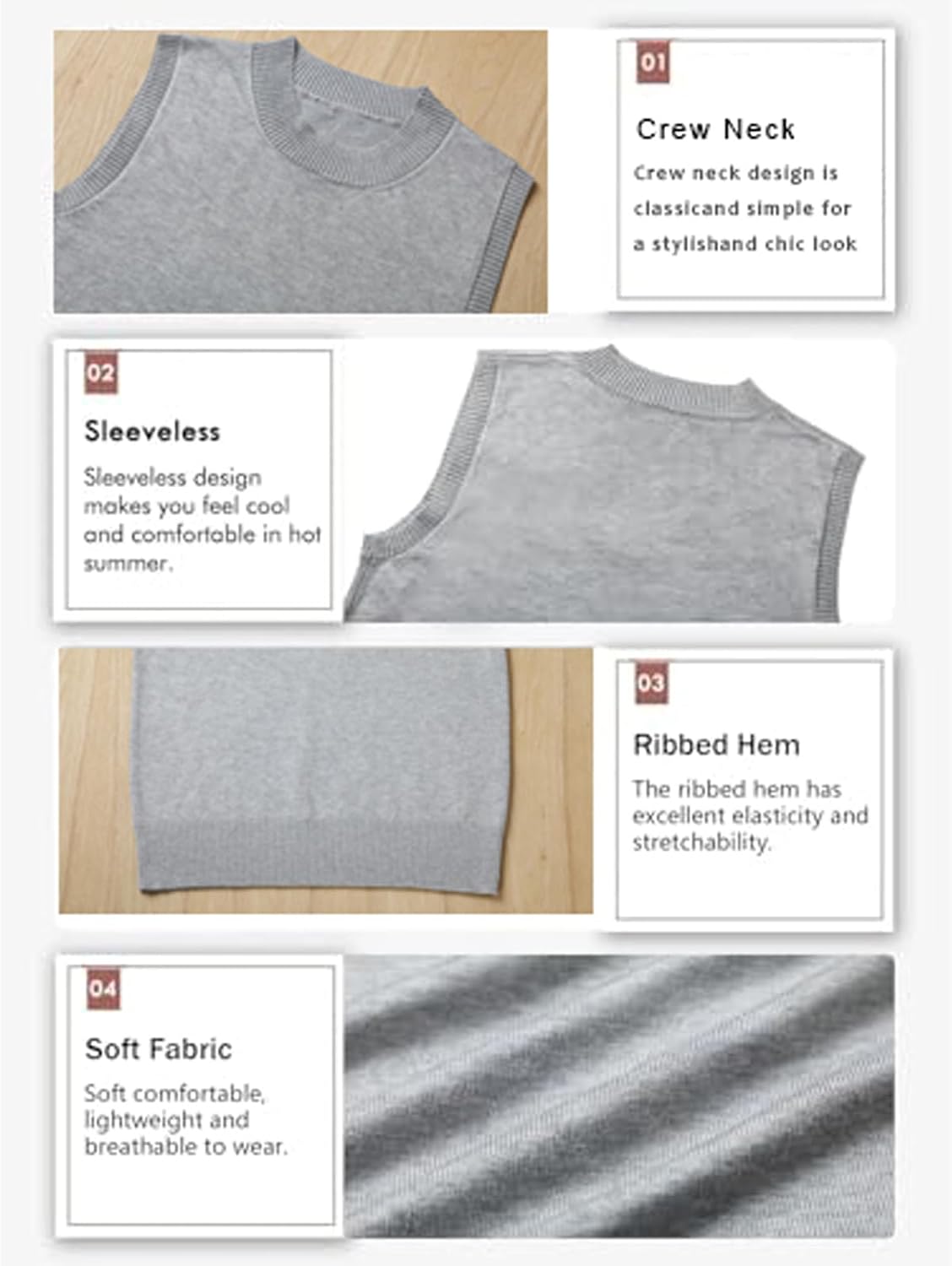 Blostirno Women's Crewneck Sweater Vest Sleeveless Ribbed Casual Pullover Vests Trendy Basic Solid Knit Tank Tops - Image 6