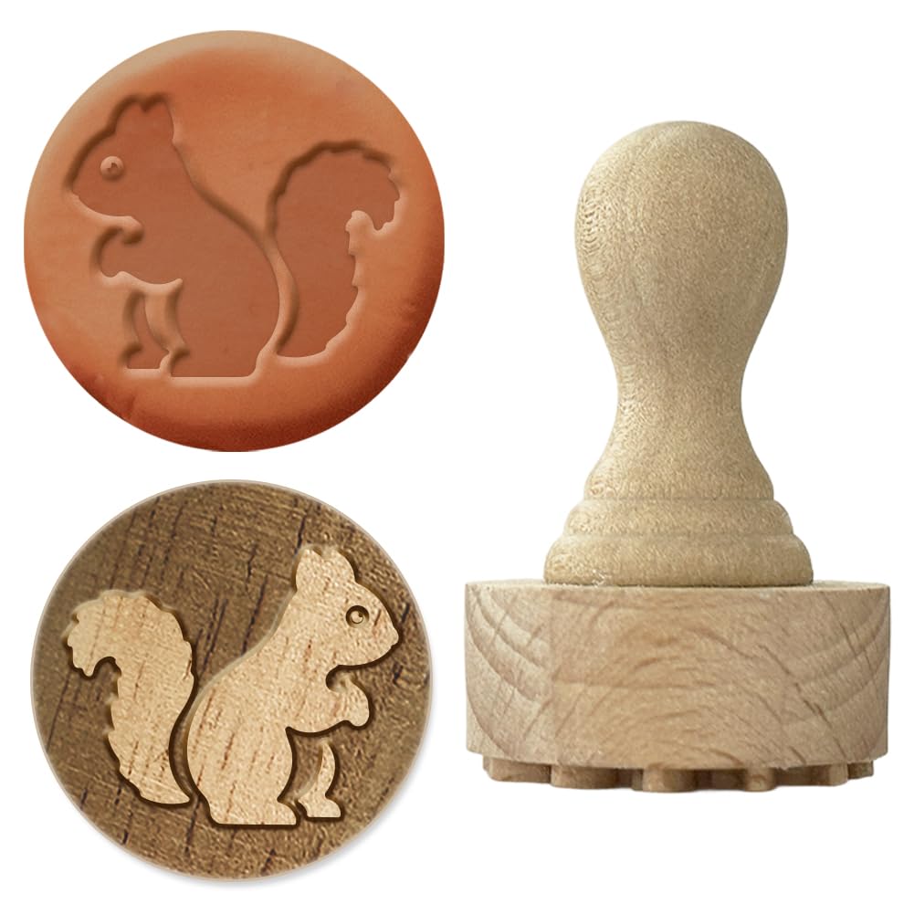 OLYCRAFT Squirrel Pattern Wood Stamps with Handle 43x27mm Wooden Clay Stamp Wooden Pottery Stamps Ceramic Pottery Stamp Wood Handle Ceramic Tools for Clay Card Making and Scrapbooking