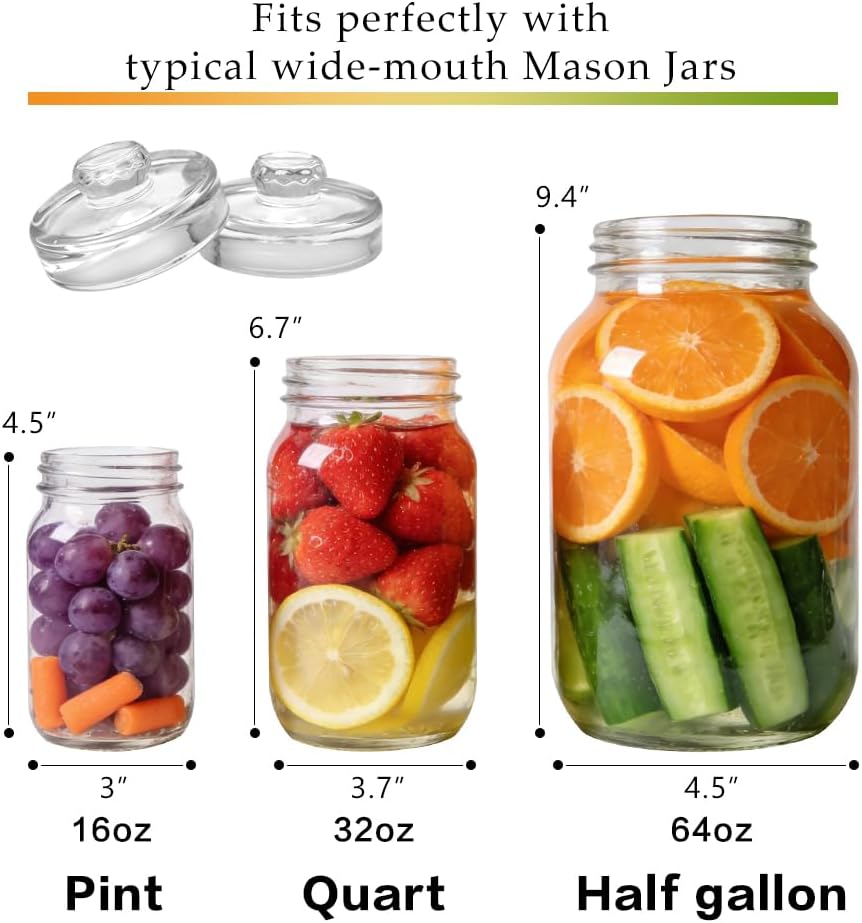 9 Pack Fermentation Glass Weights for Large Wide Mouth Mason Jars, Fermentaion Kit with Easy Grip Handle for Picklin & Sourkrout, Dishwasher Safe