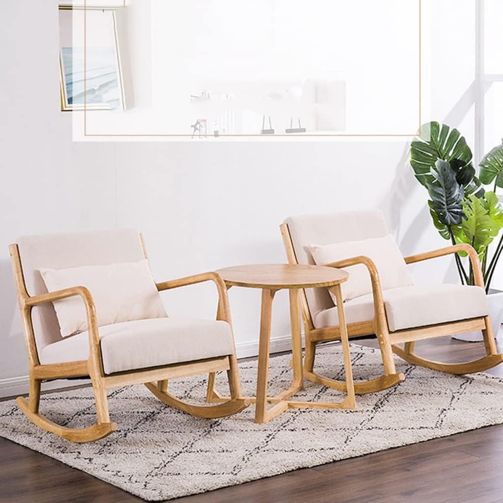 Sofa Nursery Rocking Chairs, Recliner, Wooden Armchair, Mid-Century Nursery Rocking Armchair, for Home Living Room Leisure Sofa Rocking Chair (Dark Blue 82.5cm*66cm*71cm)