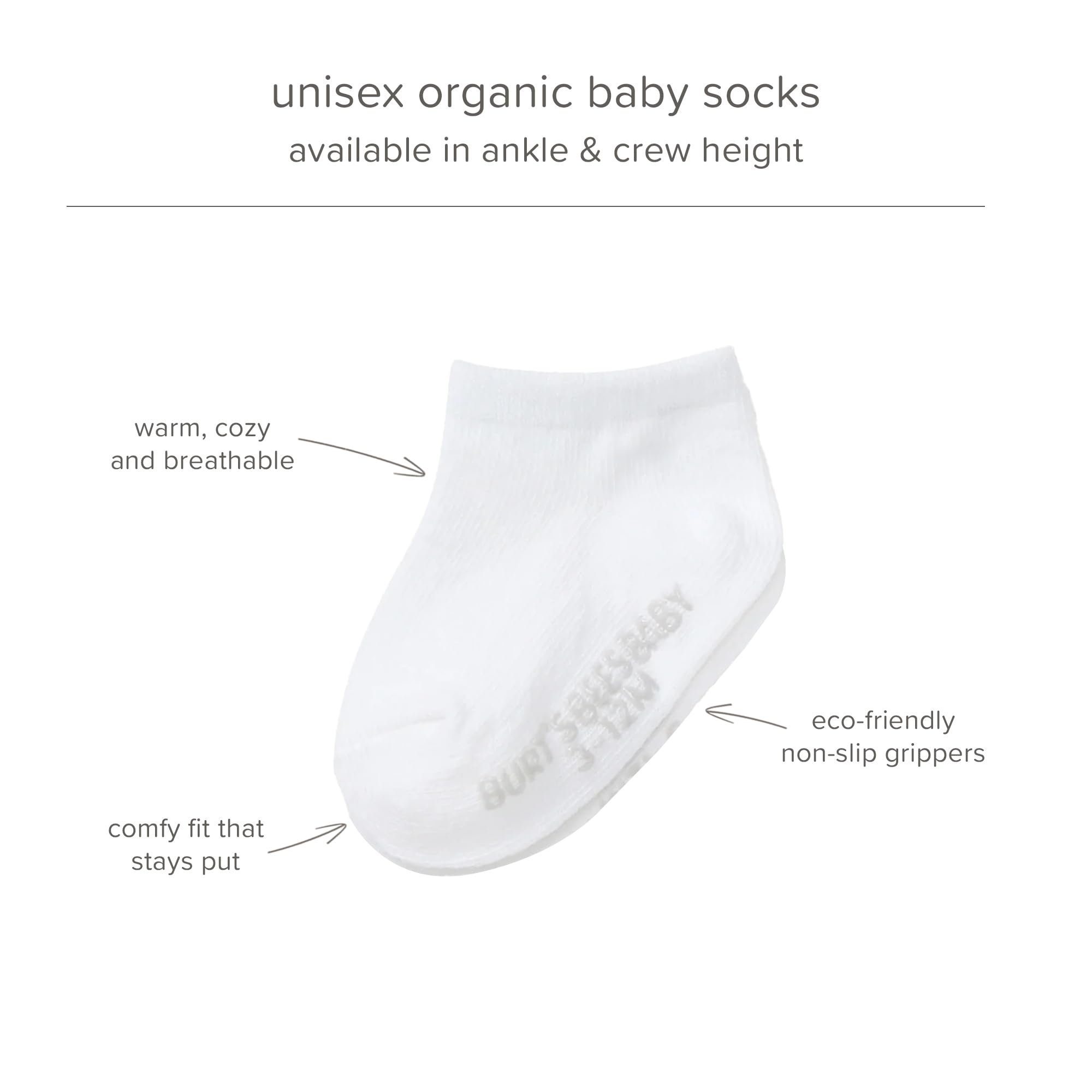 Burt's Bees Baby Unisex Baby Socks Ankle or Crew Height Made with Soft Organic Cotton, 6 Packs with Non-Slip Grips for Babies