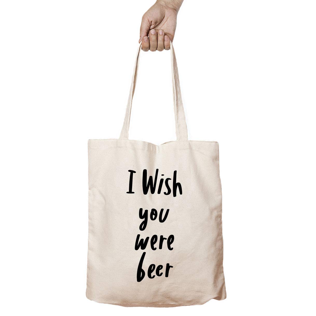 Personalised Tote Bag Funny Reusable Shopping Cotton Canvas Art Bag - Create your Own Quote (Cream, I wish you were beer)