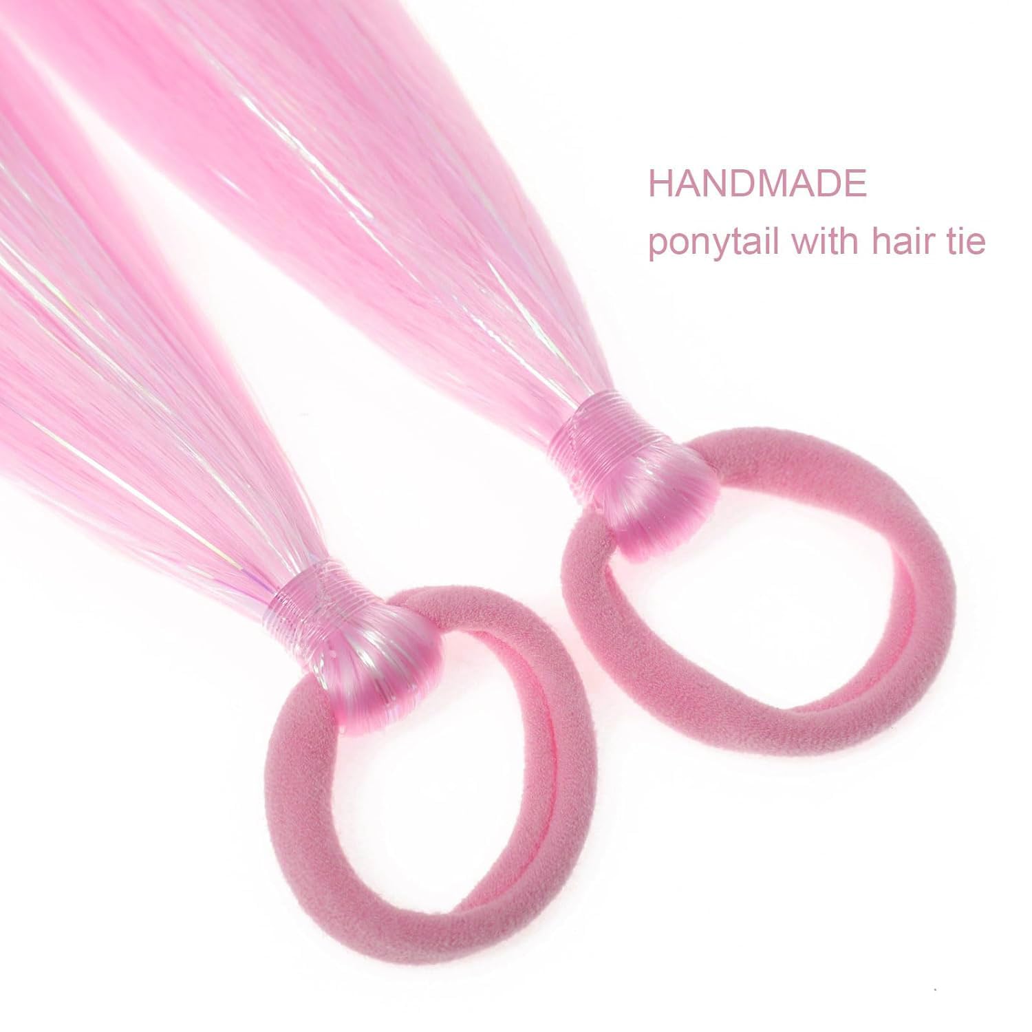 PORSMEER 3 Pack 24 Inch Hair Tinsel Colored Braided Ponytail Extension Gradient Hair Extensions with Elastic Tie Straight Sleek Wrap Around Hair for Braids (Pink) - Image 4