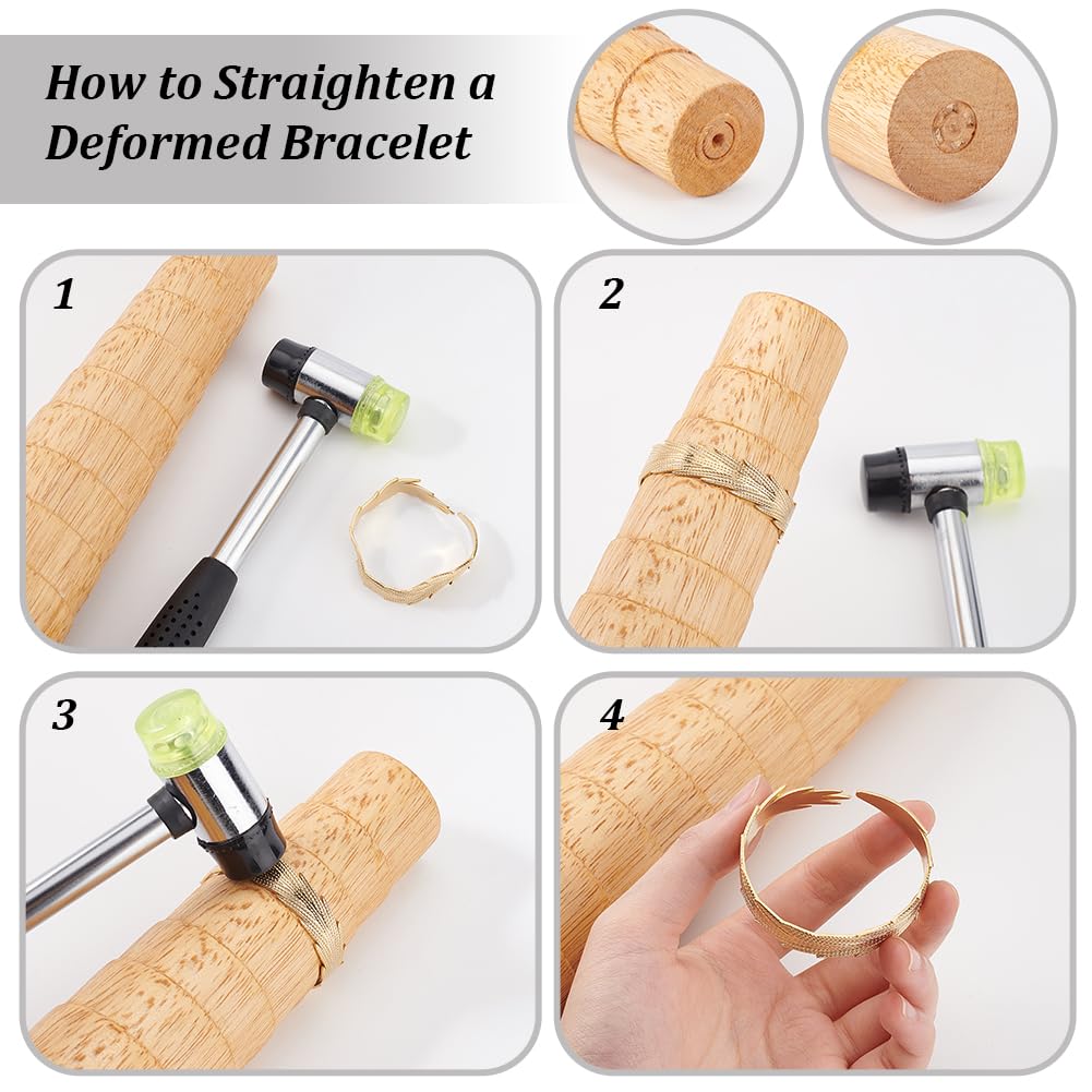UNICRAFTALE 1 Set Wooden Bracelet Sizing Jewelry Tools Ring Sizer Measuring Tool Bangle Ring Enlarger Stick Mandrel Sizer Tool with Rubber Hammers Plastic Mallet Bangle Shaper Tool Repair Kit - Image 5