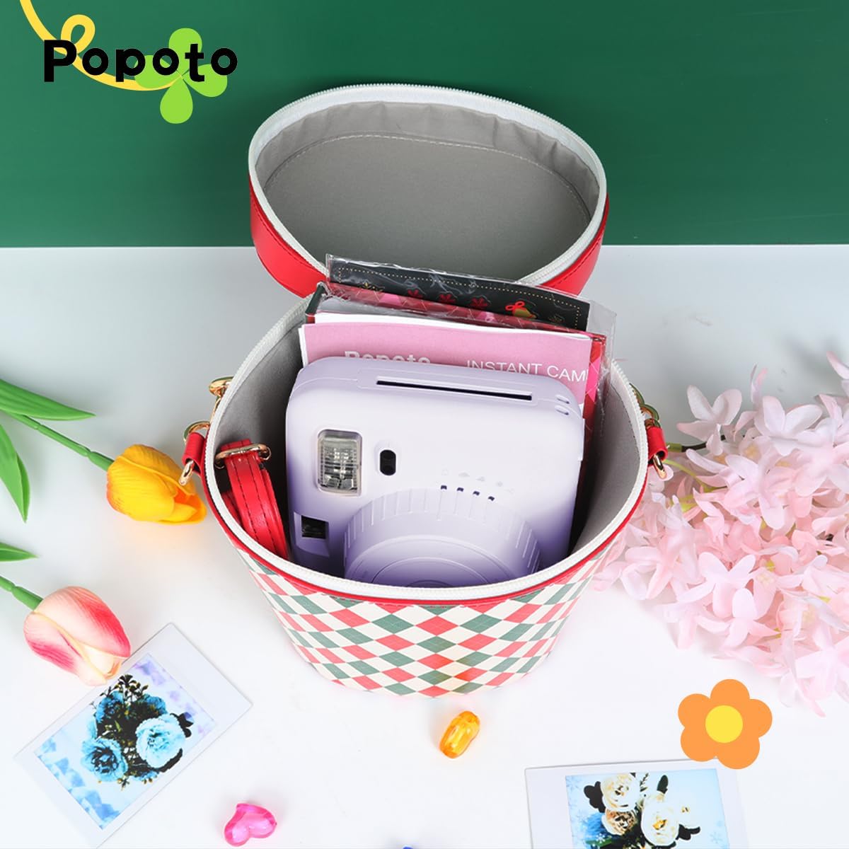 POPOTO Instant Camera with Bucket Bag, Mini 12 Instant Camera Decoration Stickers, Frames, Photo Album and More Accessory kit - Purple