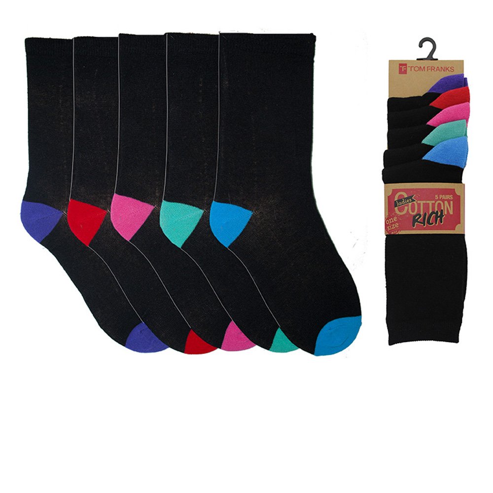 Mbl Women's Black 5 Pck Ankle Socks Sk241 Uk 4-7 Col Toes & Heel