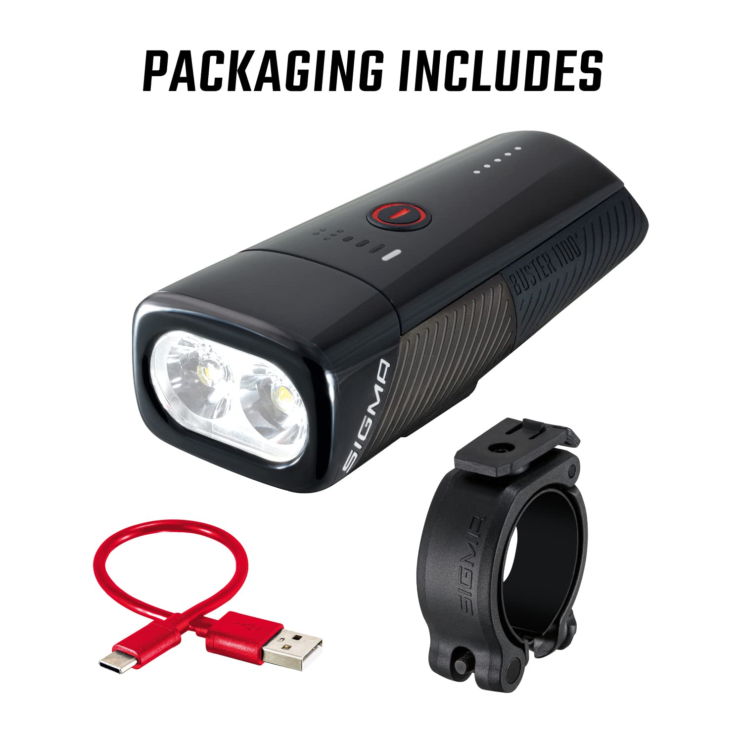 SIGMA - Buster 1100FL / Buster 1100 HL/Buster 1100 z zestawem świateł tylnych Buster 150 RL | Światło rowerowe LED 1100 lumenów | Akumulator przednie światło z pięcioma trybami oświetlenia