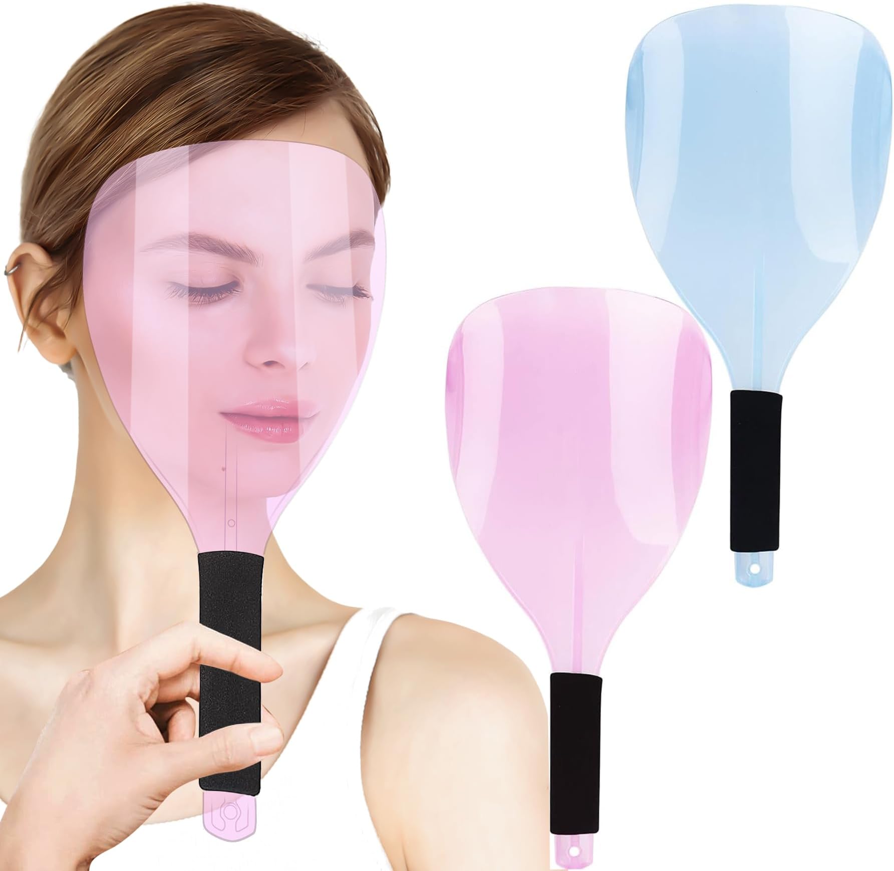 AUEAR, Pro Barber Hair Salon Hairdressing Hairspray Hair Stylist Mask Salon Hair Cutting Dust Water Proof Plastic Shield Face Eyes Protector (2-Pack, Pink+Blue, 12.83" x 4.7")