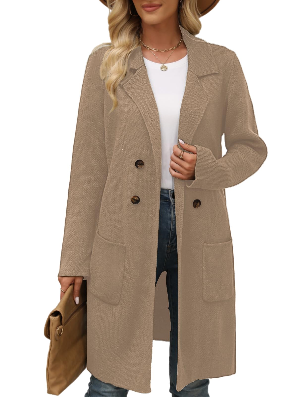 VIMPUNEC Fall Long Cardigan Sweaters for Women Trendy Open Front Coats Knit Winter Jackets Coatigan