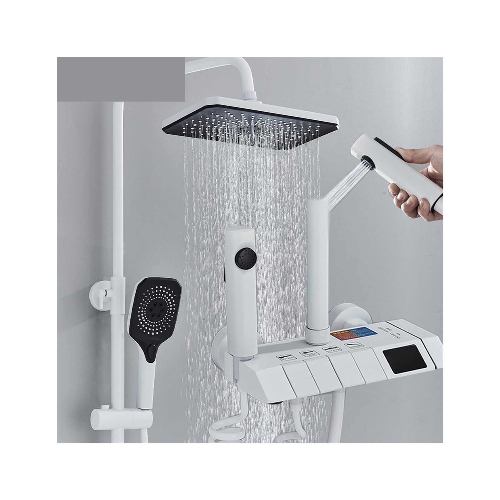 Set Doccia for Vasca da Bagno con Display Digitale, Set for Doccia for Bagno con Piano Bianco, Rubinetto for Doccia a Pioggia con Testa in Ottone di qualità(Digital Display B)