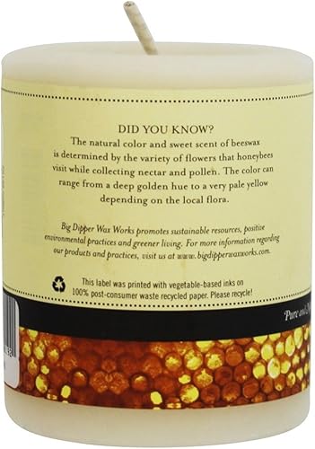 Miniatura 3 de Big Dipper Wax Works Vela de pilar blanco marfil, 60 horas de combustión larga, vela de cera de abeja pura, 3 x 3.5 pulgadas