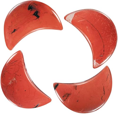 Rockcloud Paquete de 4 cristales en forma de luna, piedras de bolsillo talladas a mano, adornadas para decoración del hogar, jaspe rojo