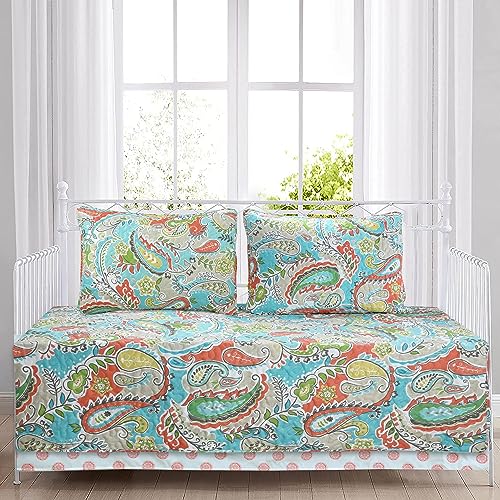 Cozy Line Home Fashions Paisley Turquoise Blue Green Microfiber Reversible DayBed Quilted Bedding Set (Bahama Paisley, DayBed - 4 Piece)