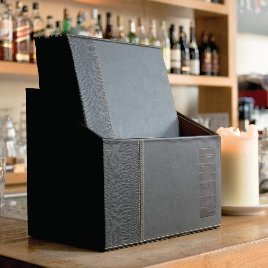 Contemporáneo Menu Holder Set – A4 Color: Negro Paquete de 20 unidades con caja de soporte.