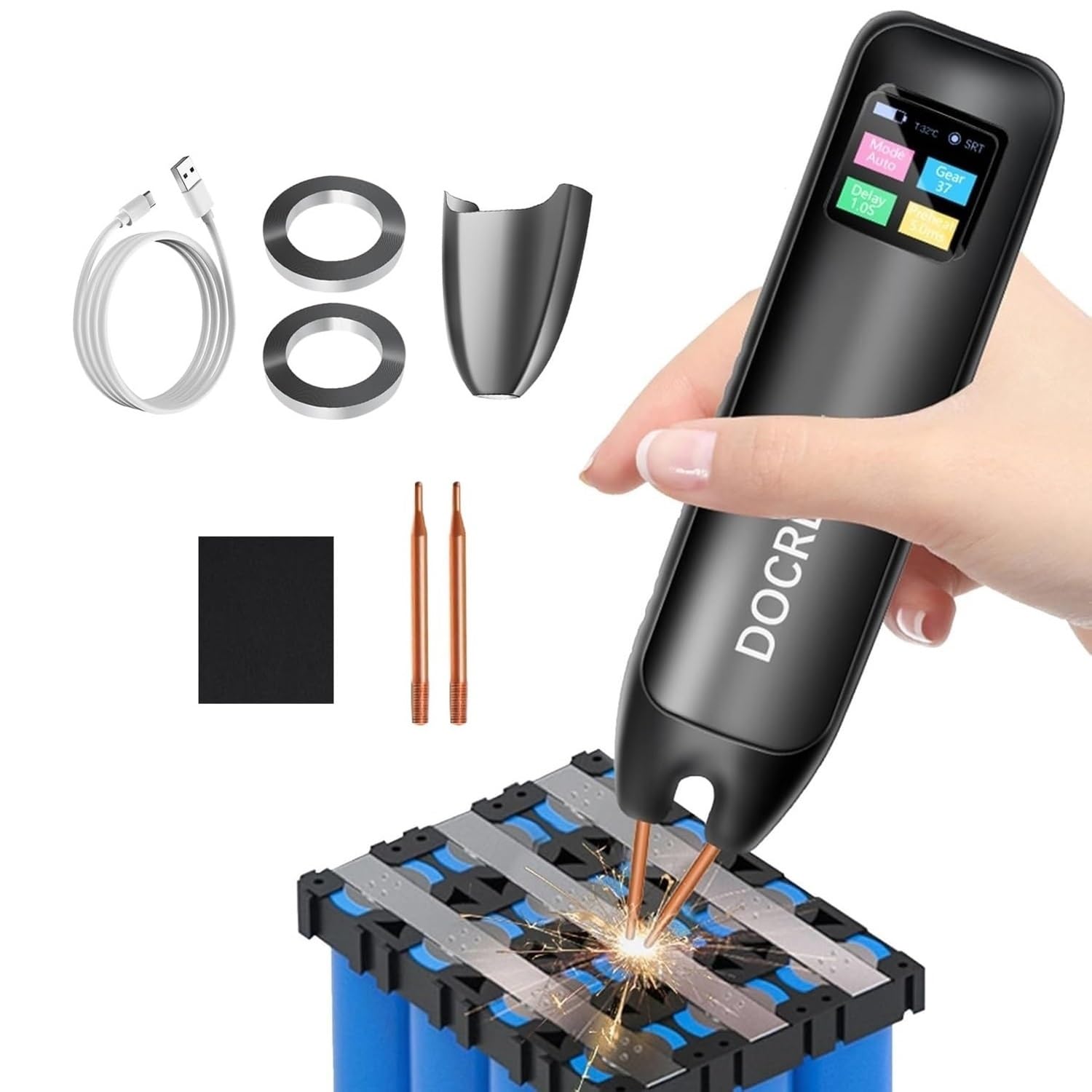 Soudeuse par Point Portable avec Batterie, 99 Niveaux, Modes Automatique/Manuel pour Batterie 18650, DIY