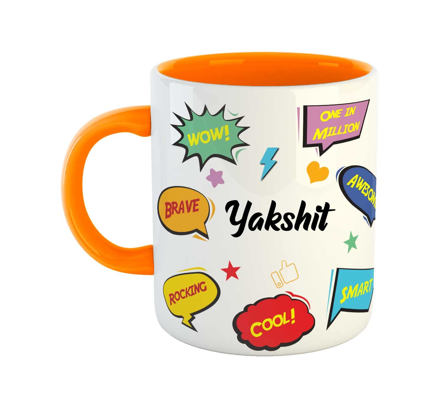 ASHVAH Personalised Yakshit Name Ceramic Coffee Mug - Best Happy Birthday Gift for Son, Brother, Boyfriend, Husband, Kids Return Gift - Color - Orange, Name -Yakshit