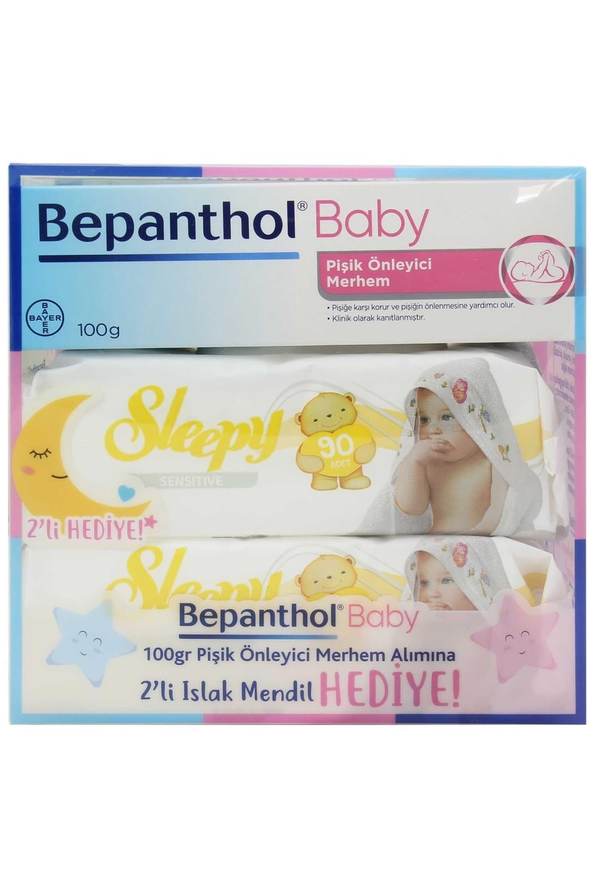 BEPANTHOL Baby Pişik Önleyici Merhem 100 Gr + 2 Paket Sleepy Sensitive Islak Havlu 90 Lı Hediye, bpt8699546370597
