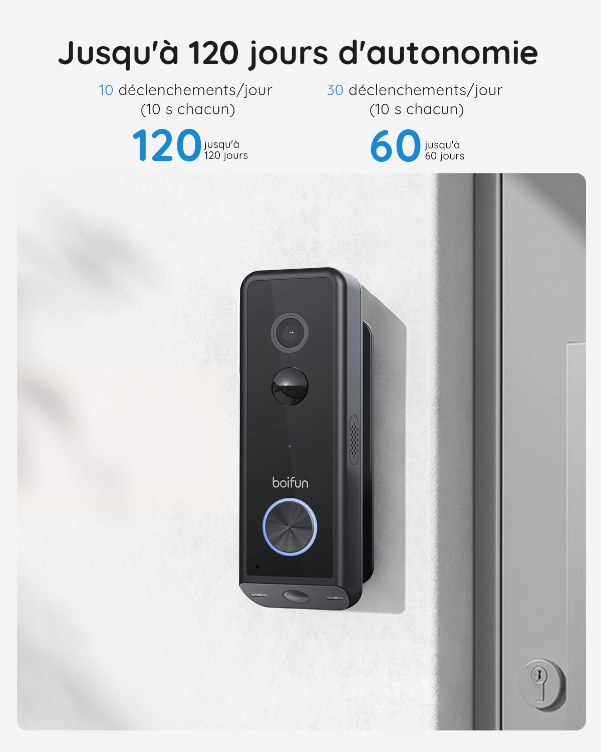 BOIFUN 2026 2K Double Caméra Sonnette sans Fil Extérieure Étanche, Noir | Vision Nocturne en Couleur, Installation Facile avec Support, Détection Humaine par IA, Compatible Carte SD, Wi-Fi 2,4 GHz