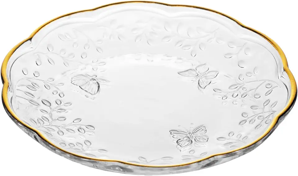LYOR - Prato para Sobremesa New Butterfly com Fio de Ouro 20cm Cristal Ecológico