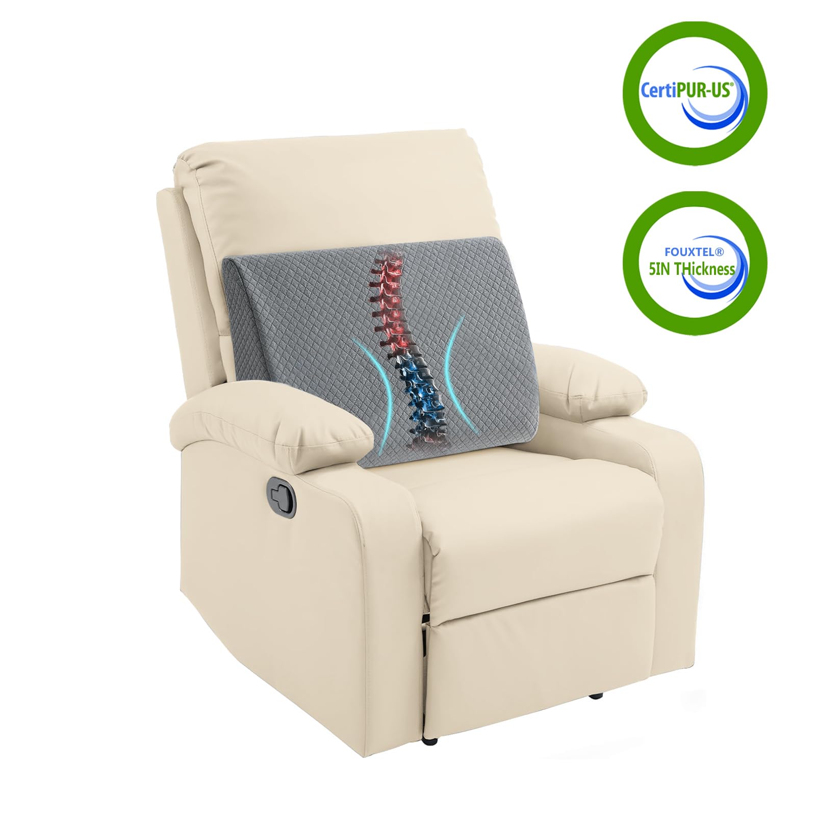 Almohada de apoyo lumbar extra grande para reclinable, cojines de apoyo de espalda con correa trasera, espuma viscoelástica de alto apoyo, duradera, suave