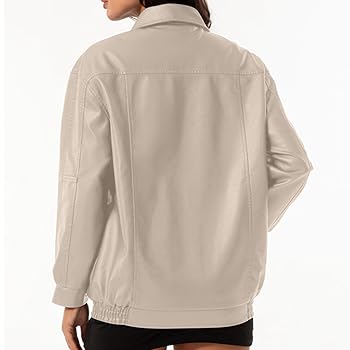 Women's Oversized Faux Leather Jackets Zip Up Lapel Coats