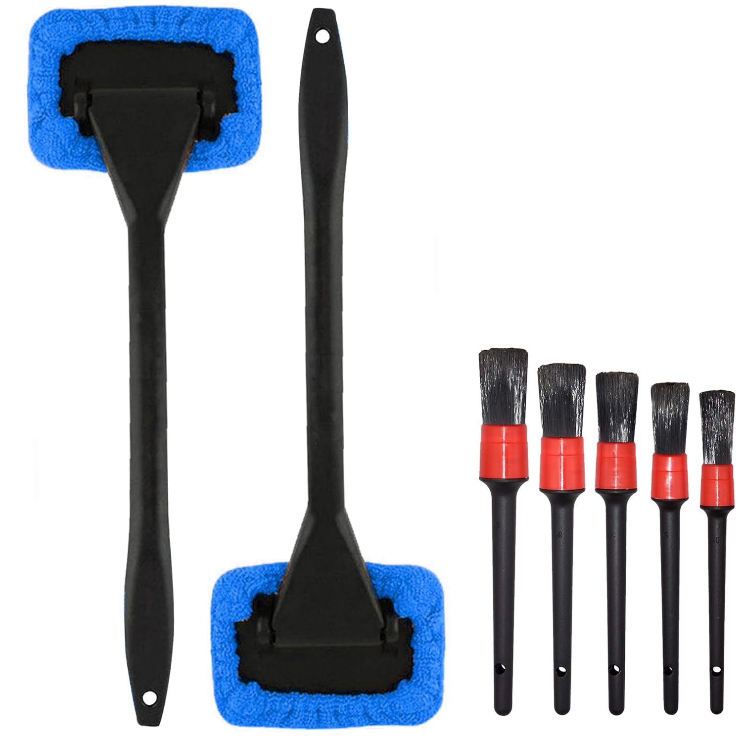 PGETWV Car Window Demister Brush, Car Washing Kit, Car Window Cleaner Tool, 2PCS Pivoting Microfibre Cleaning Car Windscreen Demister and 5 Different Sizes Premium Rim Detailing Brush (7PCS)