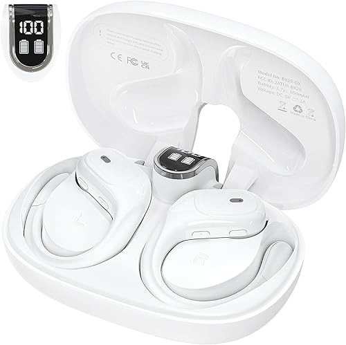 Auriculares inalámbricos Bluetooth auriculares deportivos con 90 horas de reproducción gancho para la oreja pantalla LED estuche de carga IPX7